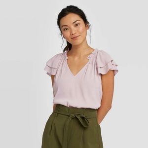 🪴 A NEW DAY Flutter Sleeve Blouse Purple Sz XL